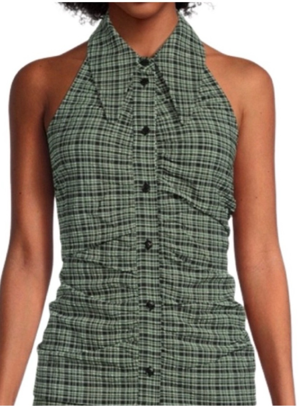 Ganni plaid seer sucker plaid halter top button up marked size 38